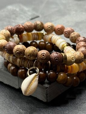 Boho Gemstone Beaded Bracelet Set, Beach Jewelry, Handmade Stretch Layered Set